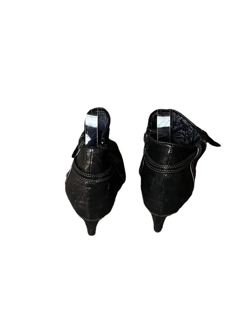 Seychelles Metallic Leather Ankle Booties Women’s 7 Black Distressed Heel Boot
